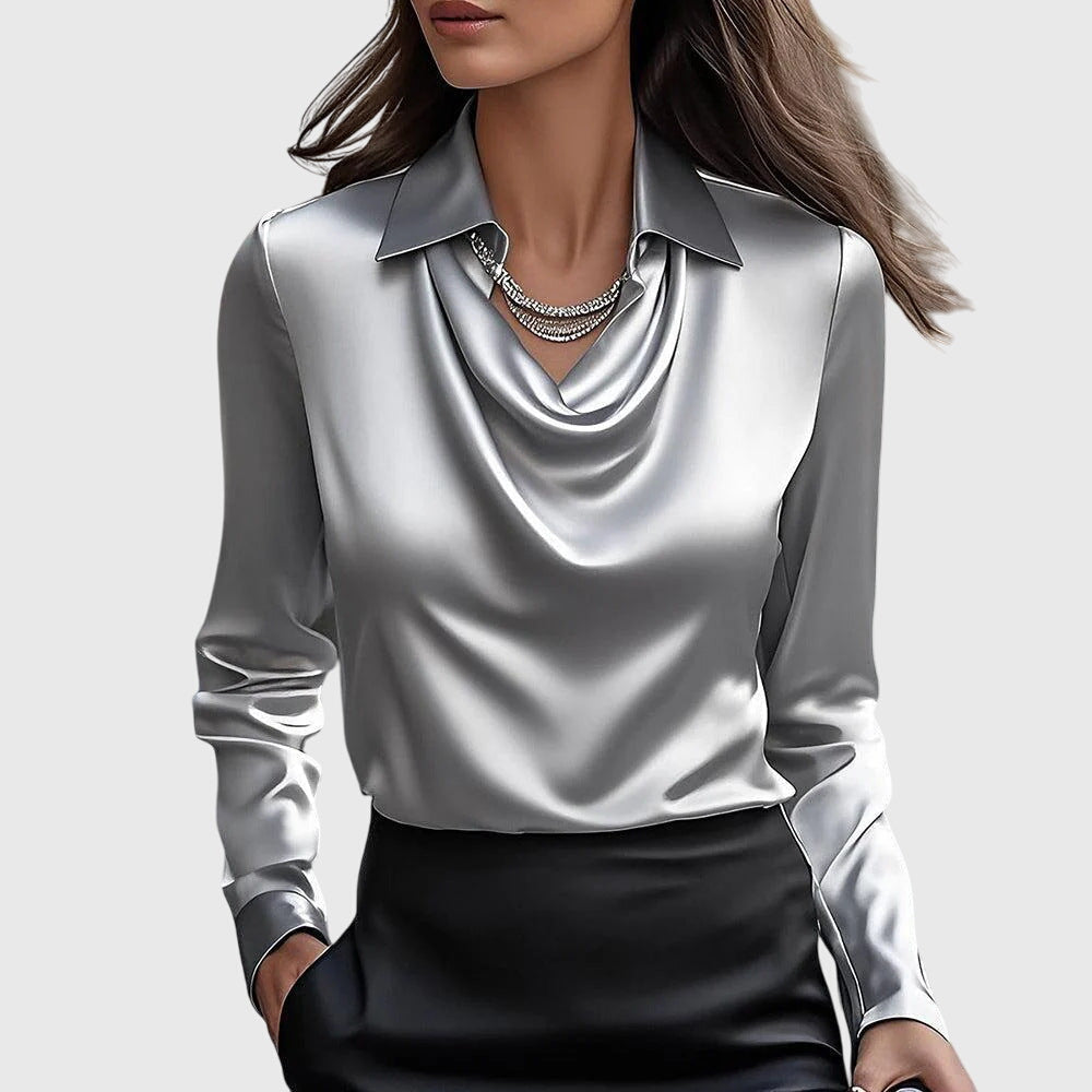 Long-sleeved satin collared top
shirt
