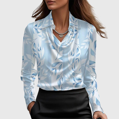 Long-sleeved satin collared top
shirt