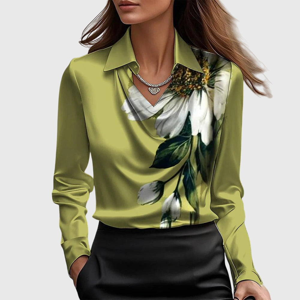 Long-sleeved satin collared top
shirt
