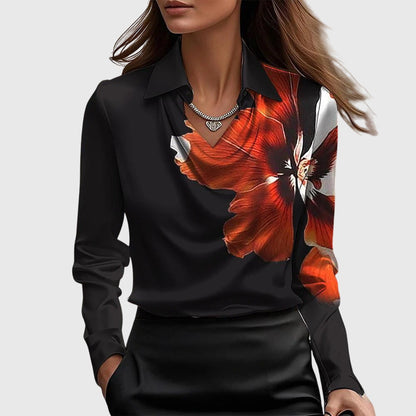 Long-sleeved satin collared top
shirt