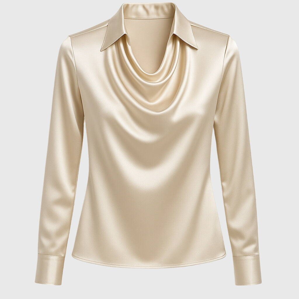 Long-sleeved satin collared top
shirt