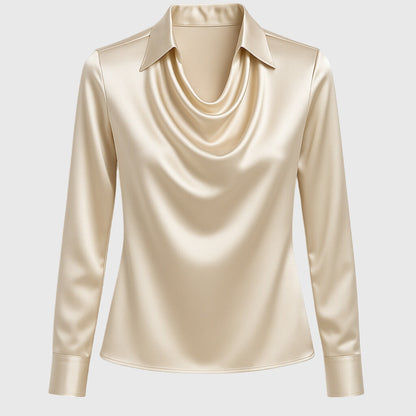 Long-sleeved satin collared top
shirt