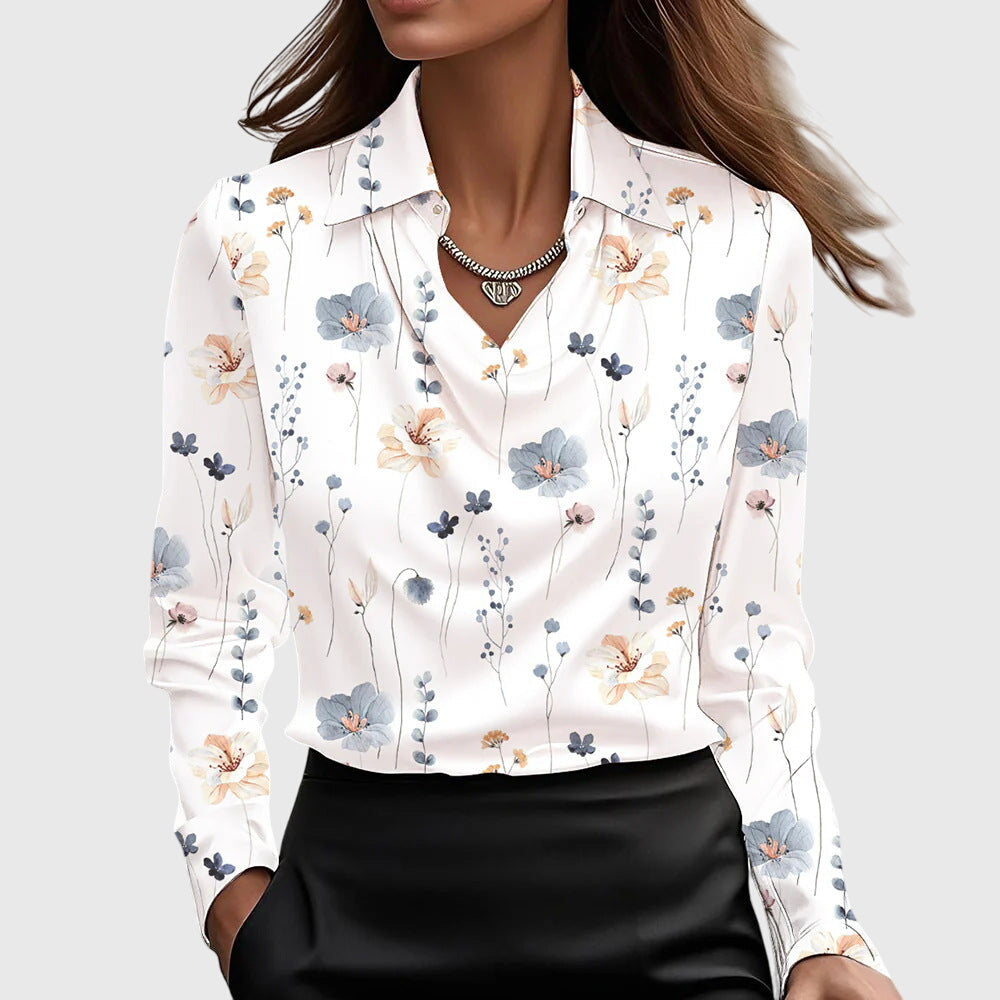 Long-sleeved satin collared top
shirt